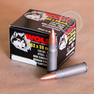 Photo detailing the 7.62x39MM WOLF 122 GRAIN FULL METAL JACKET (1000 ROUNDS) for sale at AmmoMan.com.
