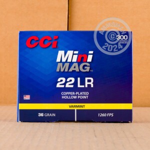 Photo detailing the 22 LR CCI MINI-MAG 36 GRAIN CPHP (3000 ROUNDS) for sale at AmmoMan.com.