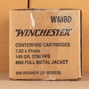 Photo detailing the 7.62X51 WINCHESTER 149 GRAIN FMJ M80 (20 ROUNDS) for sale at AmmoMan.com.