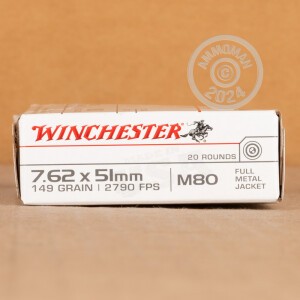 Image of the 7.62X51 WINCHESTER 149 GRAIN FMJ M80 (20 ROUNDS) available at AmmoMan.com.