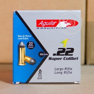  rounds of .22 Long Rifle ammo with Lead Round Nose (LRN) bullets made by Aguila.