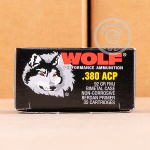 Photograph showing detail of 380 ACP Wolf 92 GRAIN FMJ (1680 ROUNDS)
