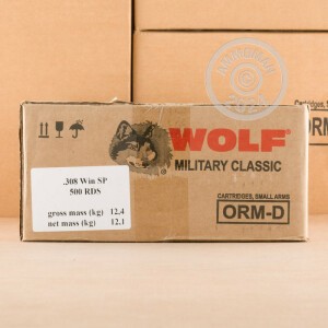 Image of the 308 WIN WOLF MILITARY CLASSIC 168 GRAIN SP (500 ROUNDS) available at AmmoMan.com.