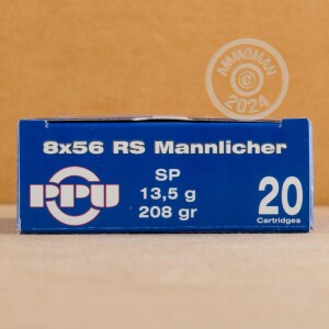 Photograph showing detail of 8X56 RS MANNLICHER PRVI PARTIZAN 208 GRAIN SOFT POINT #PP8.4 (500 ROUNDS)