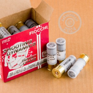 Photo detailing the 12 GAUGE FIOCCHI 2-3/4" 1 OZ. #8 SHOT (25 ROUNDS) for sale at AmmoMan.com.