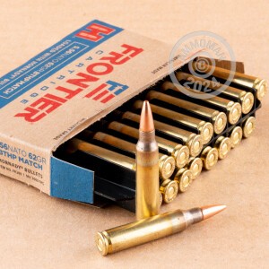 Image of 5.56x45mm ammo by Hornady that's ideal for precision shooting.