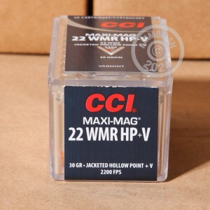  rounds of .22 WMR ammo with Jacketed Hollow-Point (JHP) bullets made by CCI.