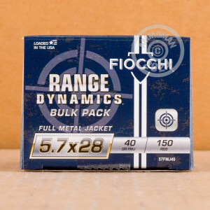 Photograph showing detail of 5.7X28MM FIOCCHI 40 GRAIN FMJ (150 ROUNDS)