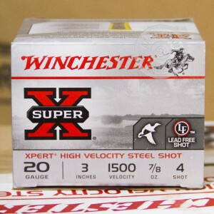 Image of the 20 GAUGE WINCHESTER SUPER-X HIGH VELOCITY 2-3/4" #4 STEEL SHOT (25 ROUNDS) available at AmmoMan.com.