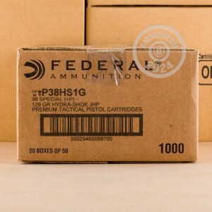 Photo detailing the .38 SPECIAL FEDERAL HYDRA-SHOK 129 GRAIN +P LE (1000 ROUNDS) for sale at AmmoMan.com.