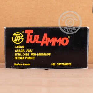 Photograph showing detail of 7.62X39MM TULA 124 GRAIN FMJ (100 ROUNDS)