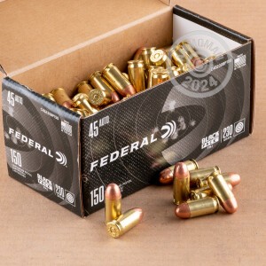 Photo detailing the 45 ACP FEDERAL BLACK PACK 230 GRAIN FMJ (150 ROUNDS) for sale at AmmoMan.com.