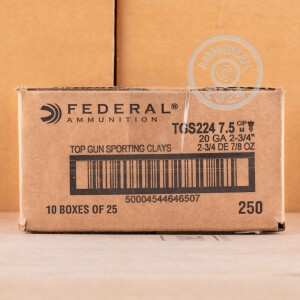 Photo detailing the 20 GAUGE FEDERAL TOP GUN SPORTING 2-3/4" 7/8 OZ. #7.5 SHOT (250 ROUNDS) for sale at AmmoMan.com.