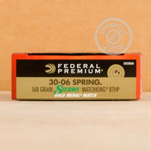 Photograph showing detail of 30-06 SPRINGFIELD FEDERAL GOLD METAL 168 GRAIN SIERRA MATCHKING HP-BT (20 ROUNDS)
