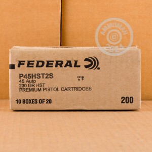 Photo detailing the 45 ACP FEDERAL HST 230 GRAIN JHP (20 ROUNDS) for sale at AmmoMan.com.