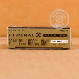 Image of the 20 GAUGE FEDERAL PREMIUM 2 3/4" TRUBALL HP RIFLED SLUG (5 ROUNDS) available at AmmoMan.com.