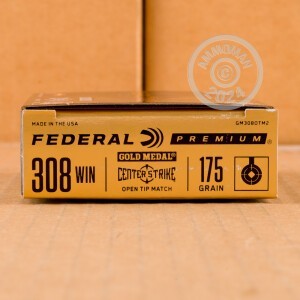 Photo detailing the 308 WIN FEDERAL GOLD MEDAL CENTERSTRIKE 175 GRAIN OTM (200 ROUNDS) for sale at AmmoMan.com.