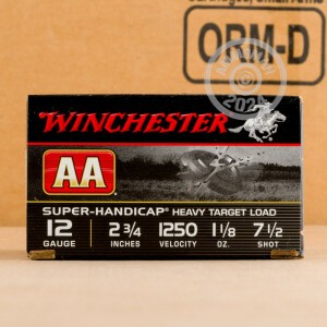 Photo detailing the 12 GAUGE WINCHESTER AA TARGET 1 1/8 OZ #7 ½ SHOT (25 ROUNDS) for sale at AmmoMan.com.