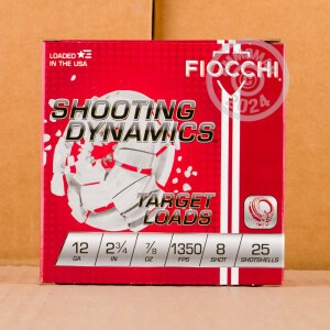 Image of the 12 GAUGE FIOCCHI TARGET LOAD 2-3/4" 7/8 OZ. #8 SHOT (25 ROUNDS) available at AmmoMan.com.