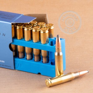 A photograph of 200 rounds of 180 grain 308 / 7.62x51 ammo with a Soft-Point (SP) bullet for sale.