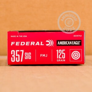 Photograph showing detail of 357 SIG FEDERAL AMERICAN EAGLE 125 GRAIN FMJ (50 ROUNDS)