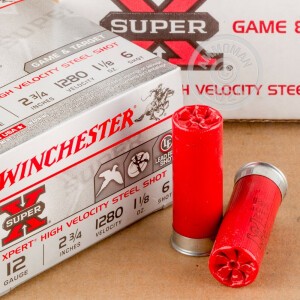 Image of the 12 GAUGE WINCHESTER SUPER-X 2-3/4" 1-1/8 OZ. #6 STEEL SHOT (250 ROUNDS) available at AmmoMan.com.