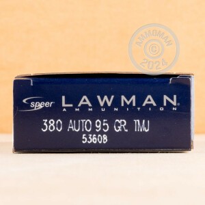 Photograph showing detail of 380 ACP SPEER LAWMAN 95 GRAIN TMJ (50 ROUNDS)