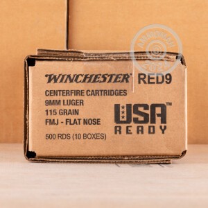 Photograph showing detail of 9MM WINCHESTER USA READY 115 GRAIN FMJ FN (500 ROUNDS)