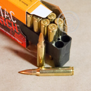 A photograph detailing the 223 Remington ammo with Open Tip Match bullets made by PMC.