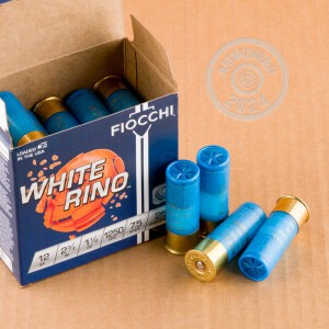 Image of the 12 Gauge 2 3/4" FIOCCHI WHITE RINO 1 1/8 OZ #7.5 SHOT (250 ROUNDS) available at AmmoMan.com.