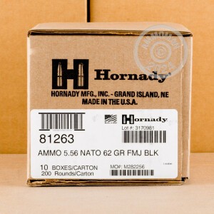 An image of 5.56x45mm ammo made by Hornady at AmmoMan.com.