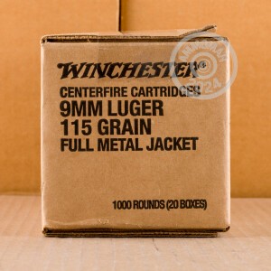 Photo detailing the 9MM WINCHESTER 115 GRAIN FMJ (1000 ROUNDS) for sale at AmmoMan.com.