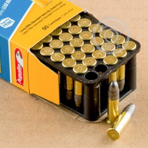  rounds of .22 Long Rifle ammo with Lead Round Nose (LRN) bullets made by Aguila.