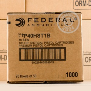 Photo detailing the 40 S&W FEDERAL TACTICAL 180 GRAIN HST JHP (50 ROUNDS) for sale at AmmoMan.com.