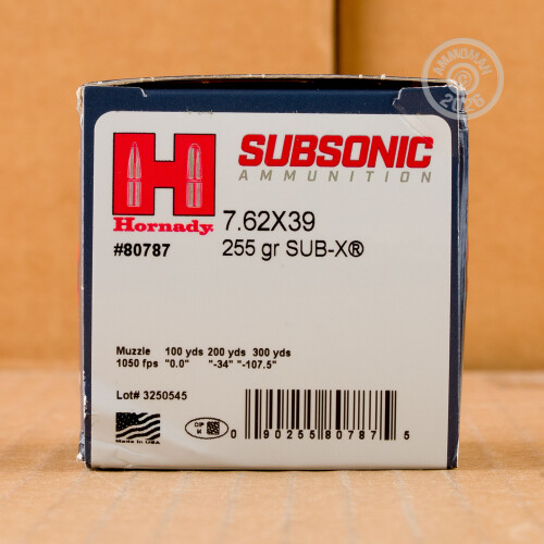 20 Rounds of 7.62x39 255gr Hornady Sub-X Ammo at AmmoMan.com