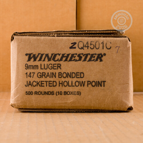 500 Rounds of Winchester 147 Grain Bonded JHP 9mm Ammo with Free