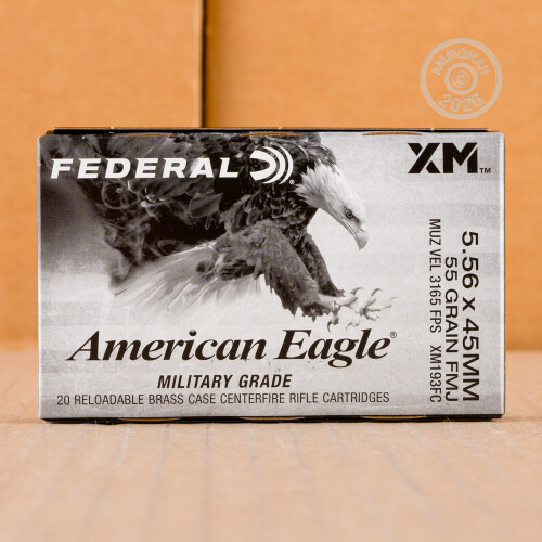500 Rounds of Federal American Eagle 55 Grain FMJBT XM193 5.56x45