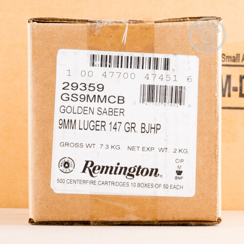 50 Rounds of 9mm 147 Grain Remington Golden Saber BJHP Ammo at