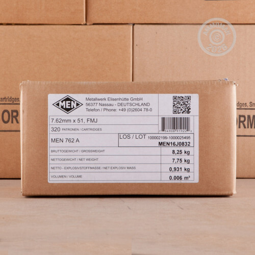 7.62x51mm Ammo at AmmoMan.com - Magtech MEN 147 Grain FMJ - 20 Rounds