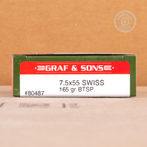 7.5x55 Swiss Ammo - 20 Rounds of Graf & Sons Hornady 165 Grain SP