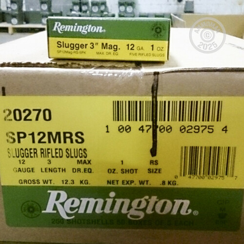 12 Gauge Ammo - 250 Rounds of 1 oz. 3 Inch Remington Rifled Slug with ...