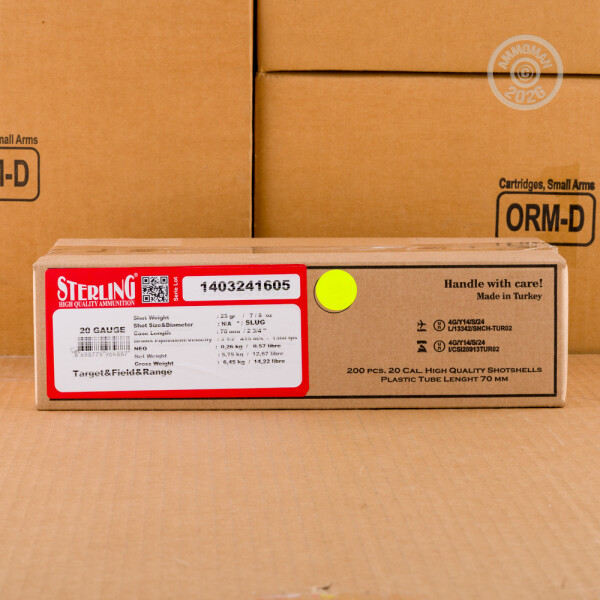 20ga Ammo - 20rds 3/4 oz. Slug by Sterling at AmmoMan.com
