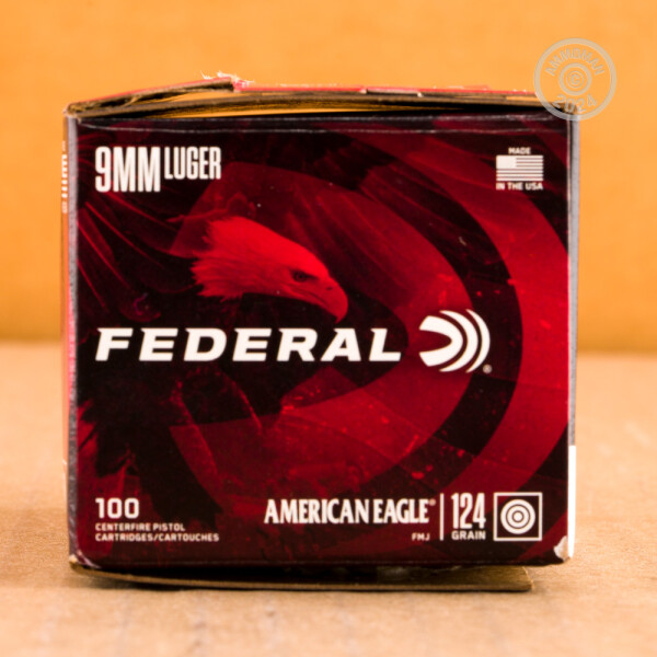 9mm Ammo at AmmoMan.com - Federal American Eagle 124 Grain FMJ - 500 Rounds