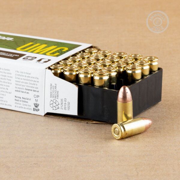 9mm Luger Ammo - 500 Rounds of Remington UMC 115 Grain MC at AmmoMan.com