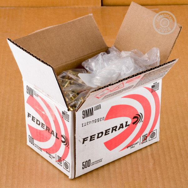 9mm Ammo at AmmoMan.com - Federal 115 Grain FMJ - 500 Rounds