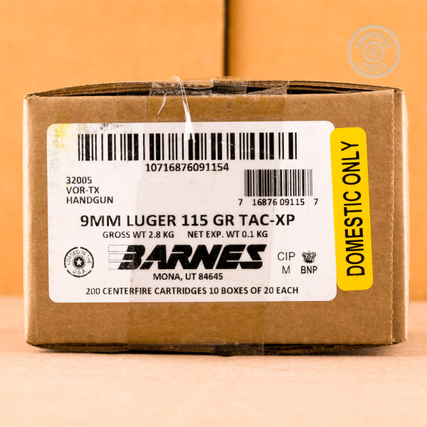 20 Rounds of 9mm 115 Grain Barnes VORTX XPB Ammo at