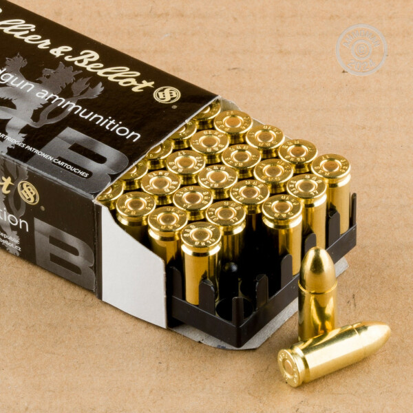 50 Rounds of 9mm Luger 124 Grain Sellier & Bellot FMJ Ammo at AmmoMan.com