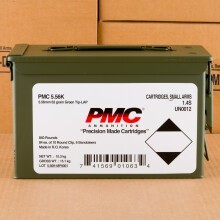 Image detailing the brass case and boxer primers on 840 rounds of PMC ammunition.