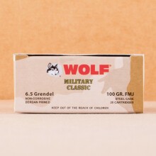 A photo of a box of Wolf ammo in 6.5 Grendel.