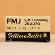 An image of .25 ACP ammo made by Sellier & Bellot at AmmoMan.com.